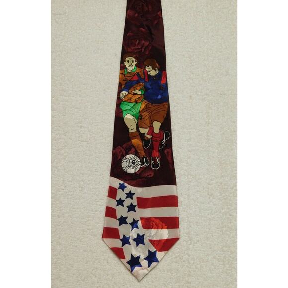 Studio 890 Soccer Football Roses Necktie Tie Polyester - Picture 3 of 9